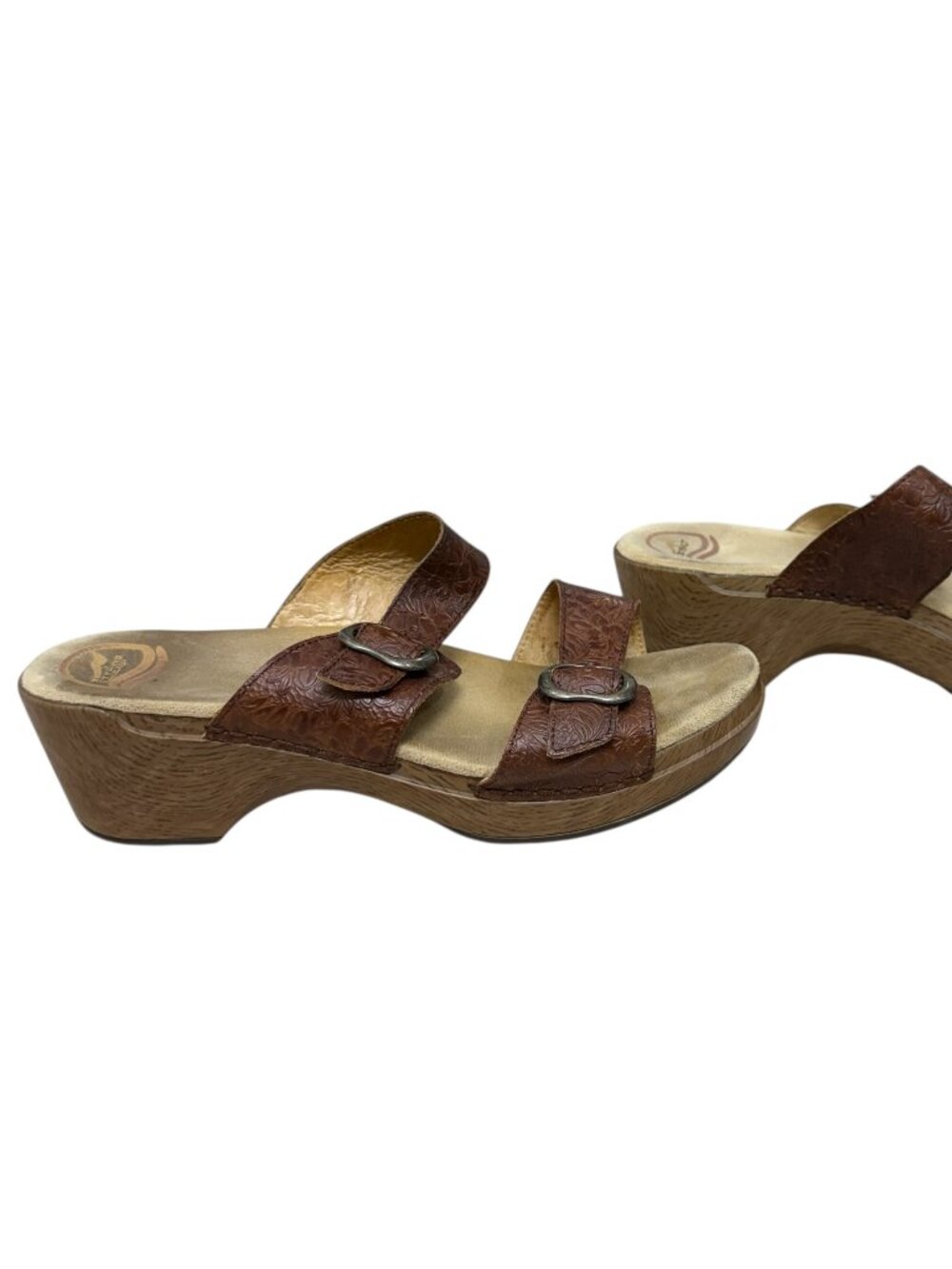 Dansko Womens Embossed Leather Floral Sophie Sandals Clogs Double Strap Sz 10.5